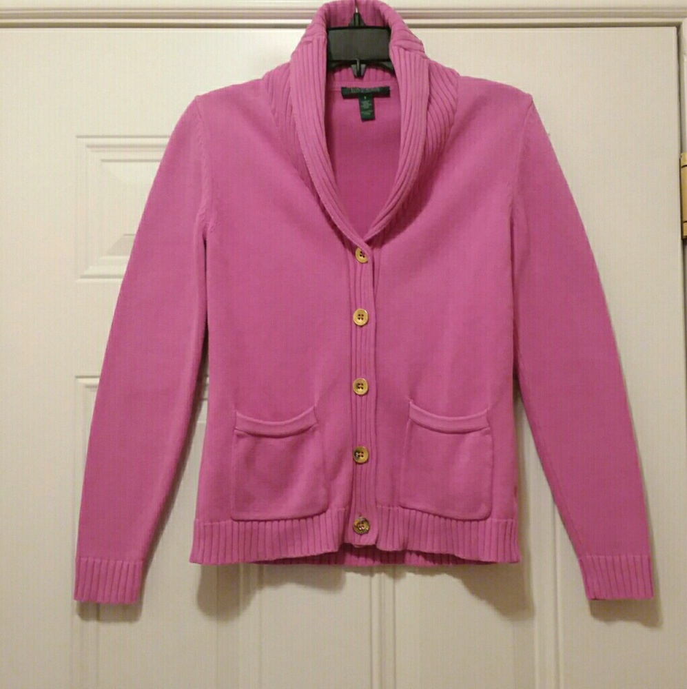 LRL Ribbed Collar Cardigan Size S GUC